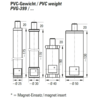 PVC weight with magnet insert and eyelet for cable fixing