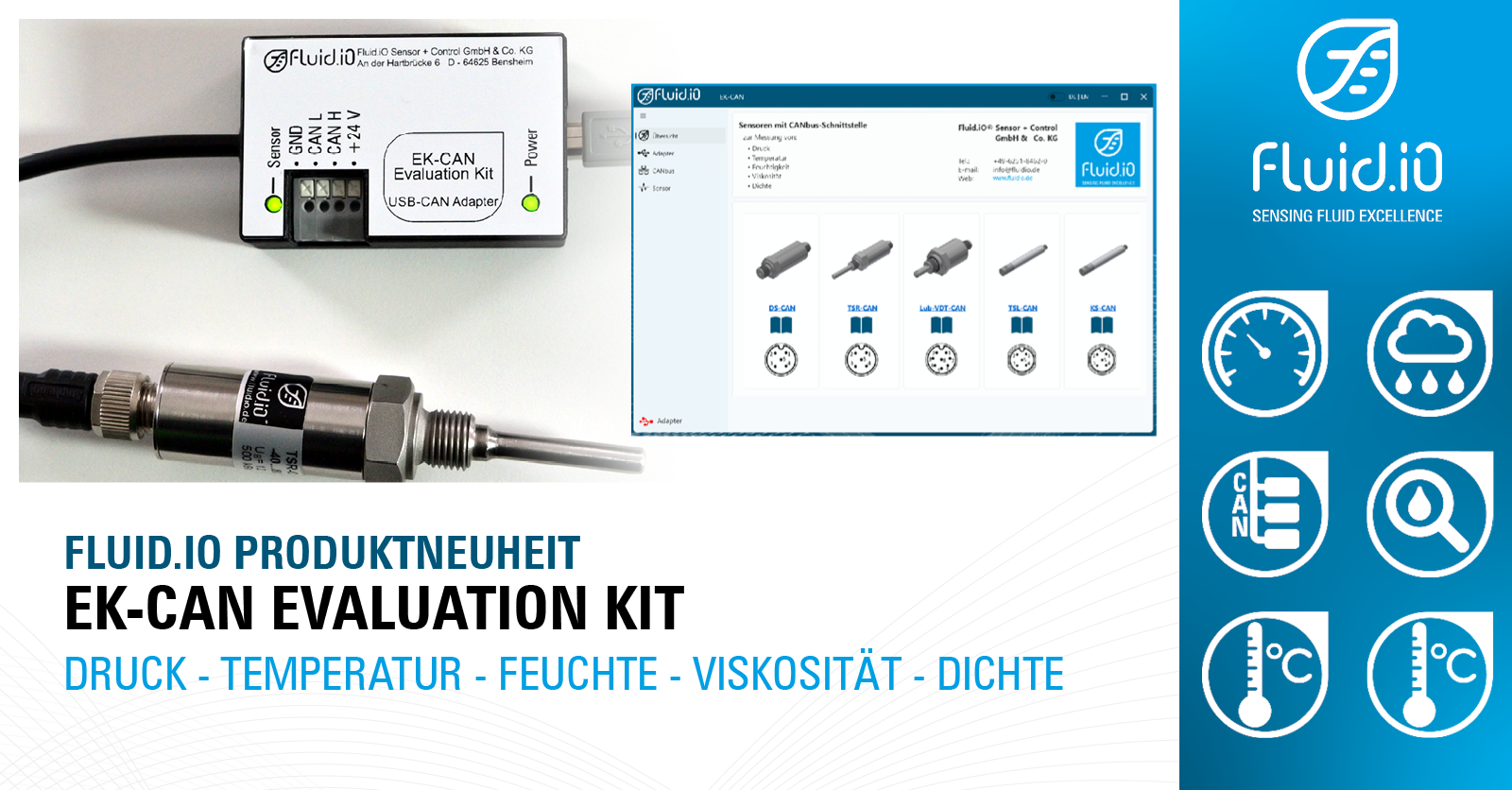 Kit d'évaluation pour capteurs Fluid.iO avec interface bus CAN
